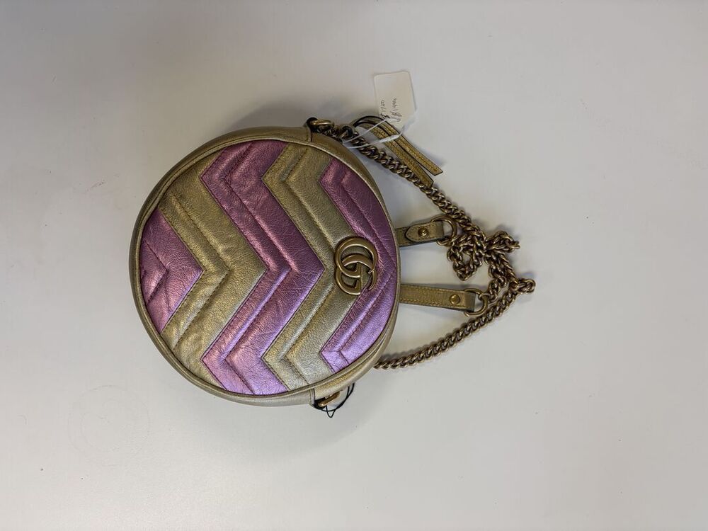 Gucci GG Marmont Round Mini Metallic Chevron Shoulder Bag